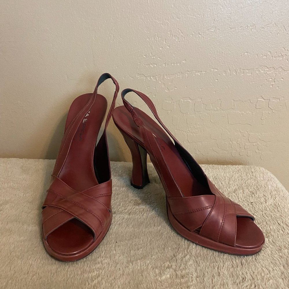 Via Spiga Made in Italy Red Cranberry High Heels Shoes Peep Toes Sandals
